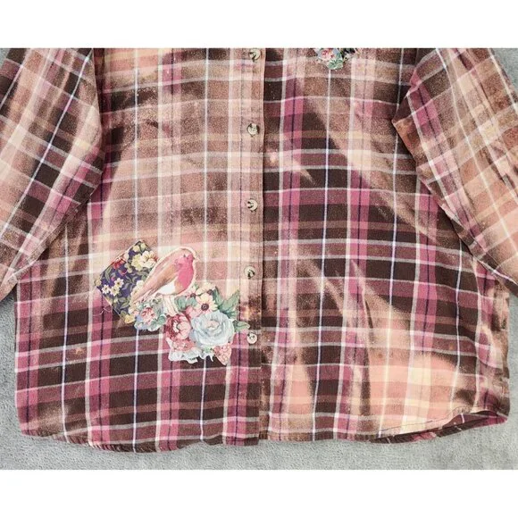 Mainstreet Blues Shirt Womens 3X Multicolor Bleached Flannel Patchwork Vintage - Picture 7 of 10